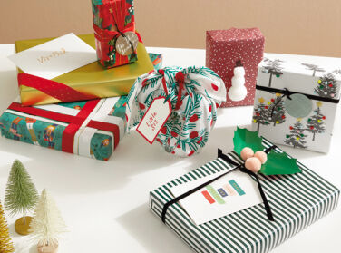 Packages wrapped in a variety of styles.