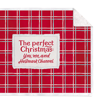 Blanket with The perfect Christmas: you, me, and Hallmark Channel' on it