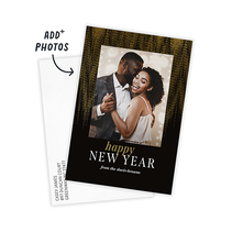 Black, white and gold personalizable New Years card.